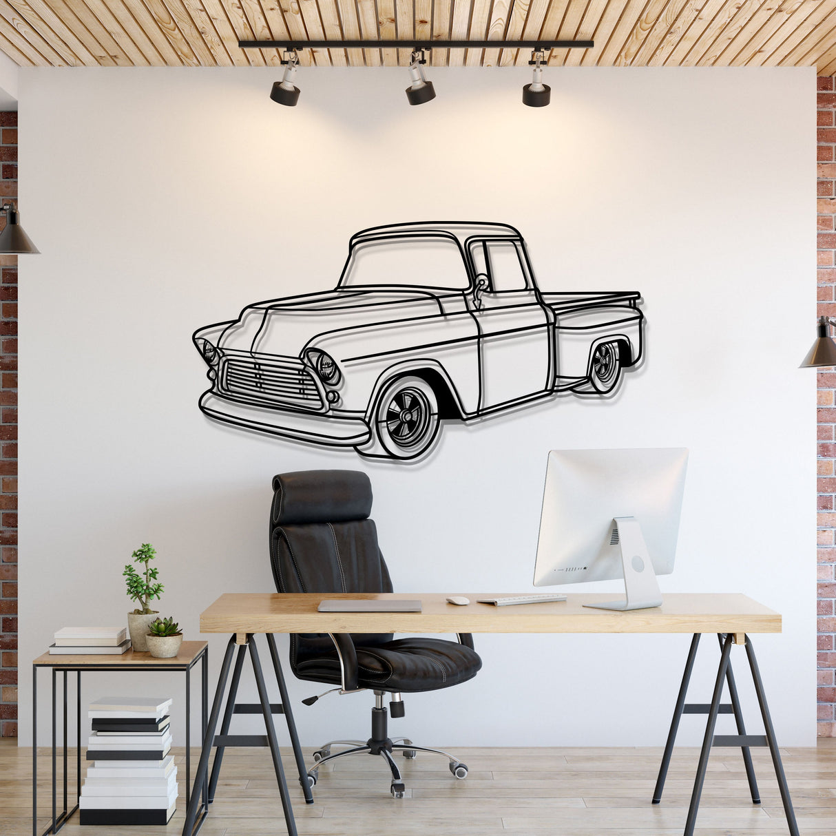 1956 Apache 3100 Big Window Perspective Metal Car Wall Art - MT1147