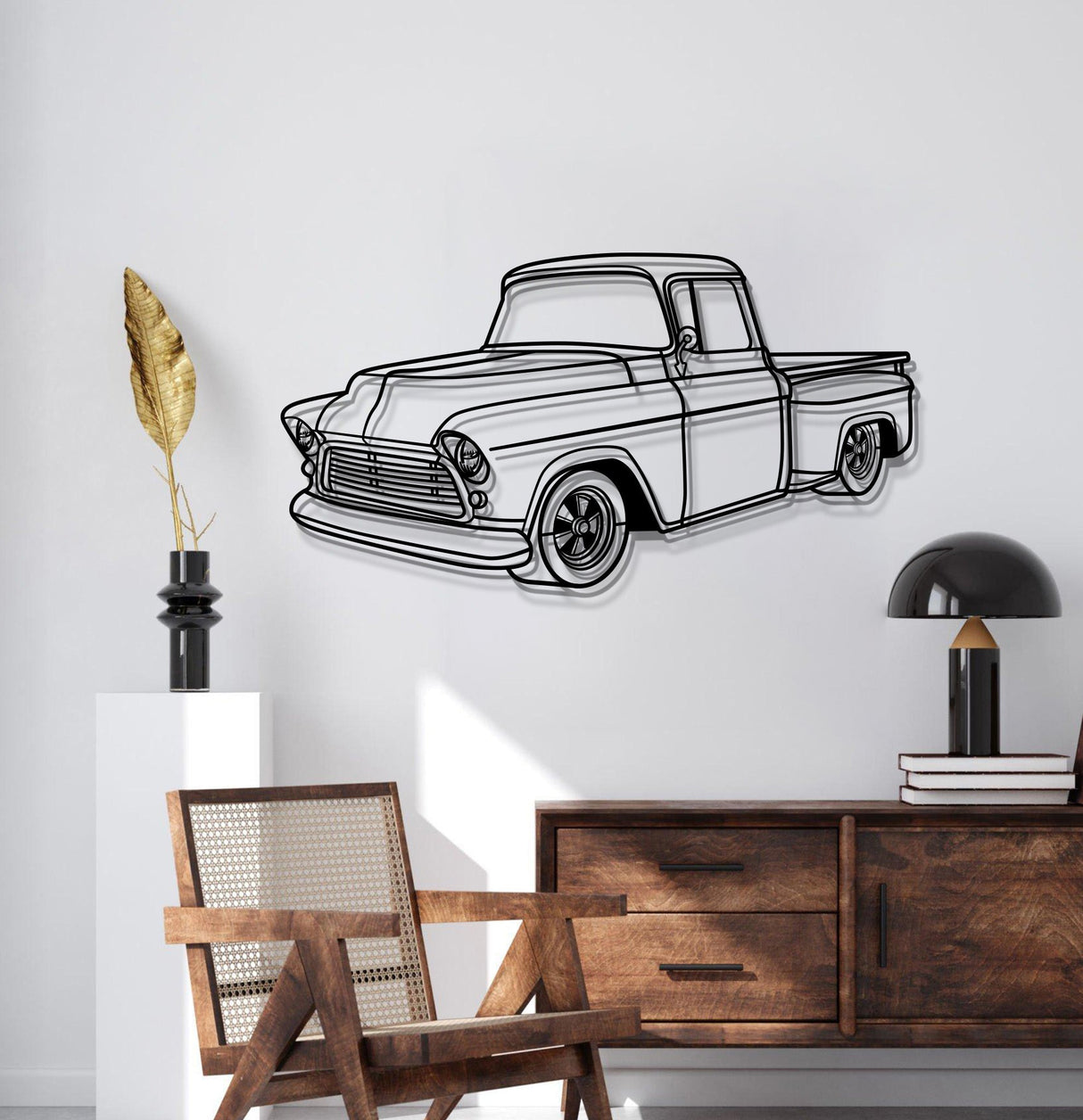 1956 Apache 3100 Big Window Perspective Metal Car Wall Art - MT1147