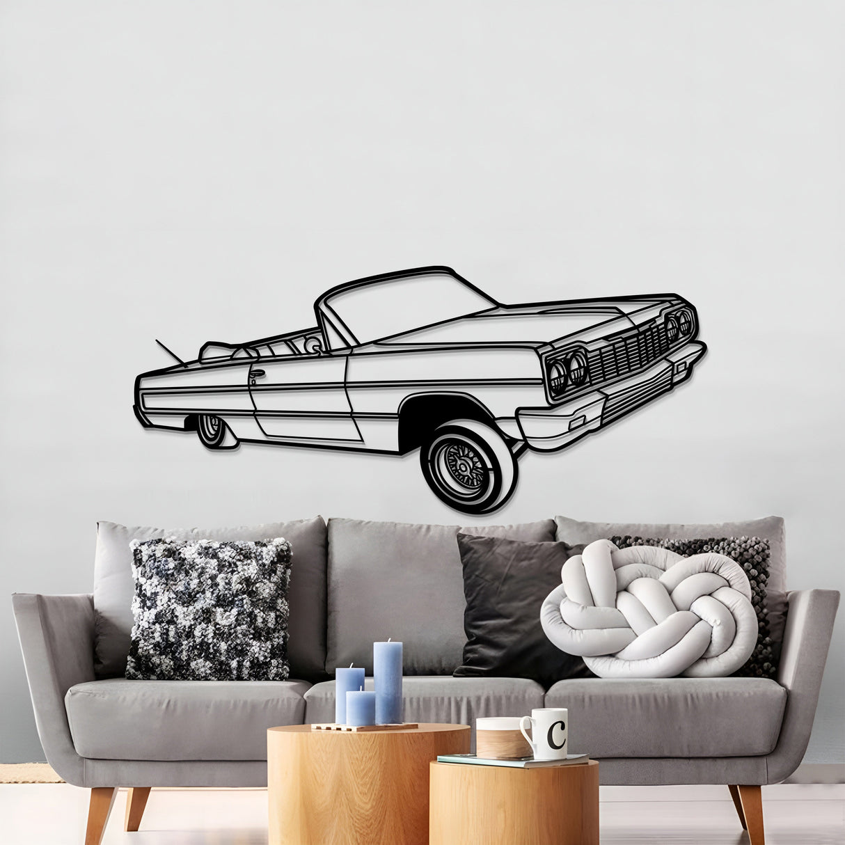 1964 Impala Convertible Lowrider Perspective Metal Car Wall Art - MT1149