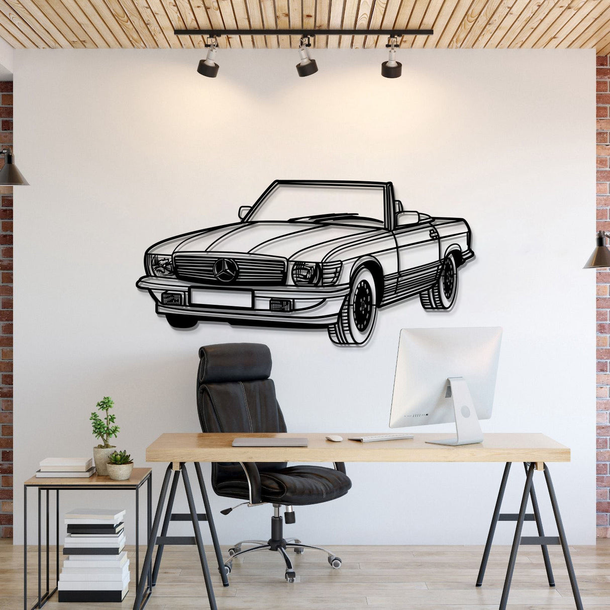 1976 W107 Convertible Perspective Metal Car Wall Art - MT1173