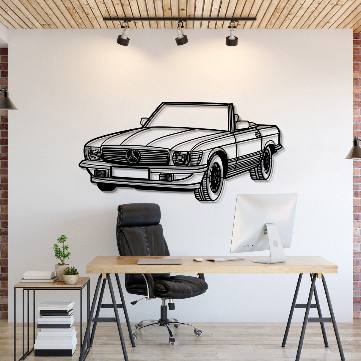 1976 W107 Convertible Perspective Metal Car Wall Art - MT0451