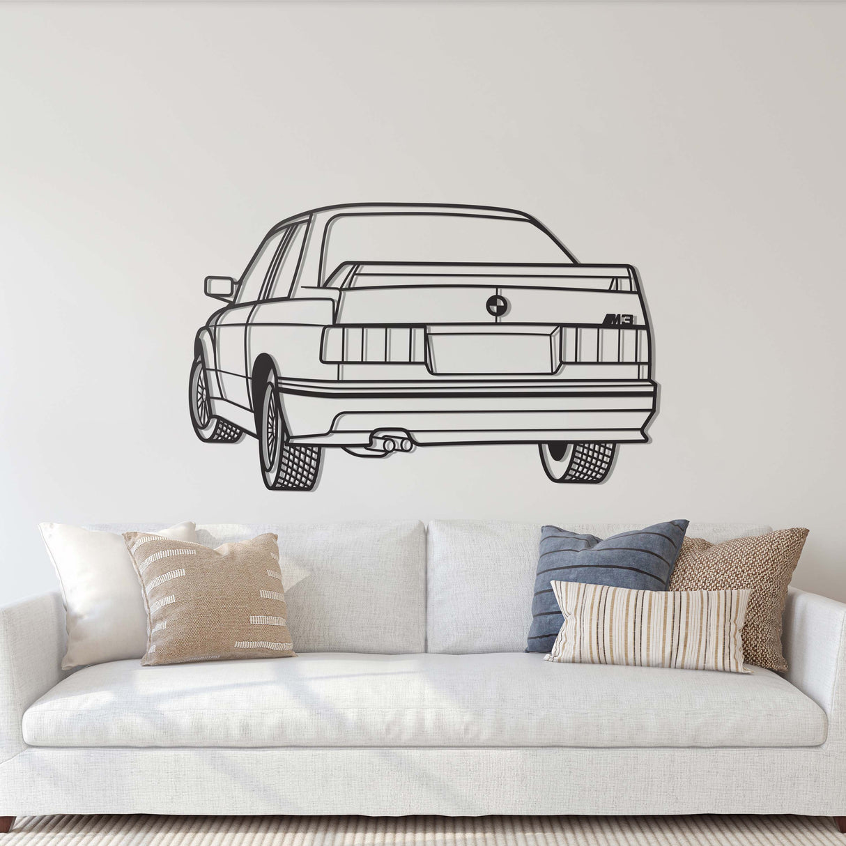 E30 Back View Perspective Metal Car Wall Art - MT1225