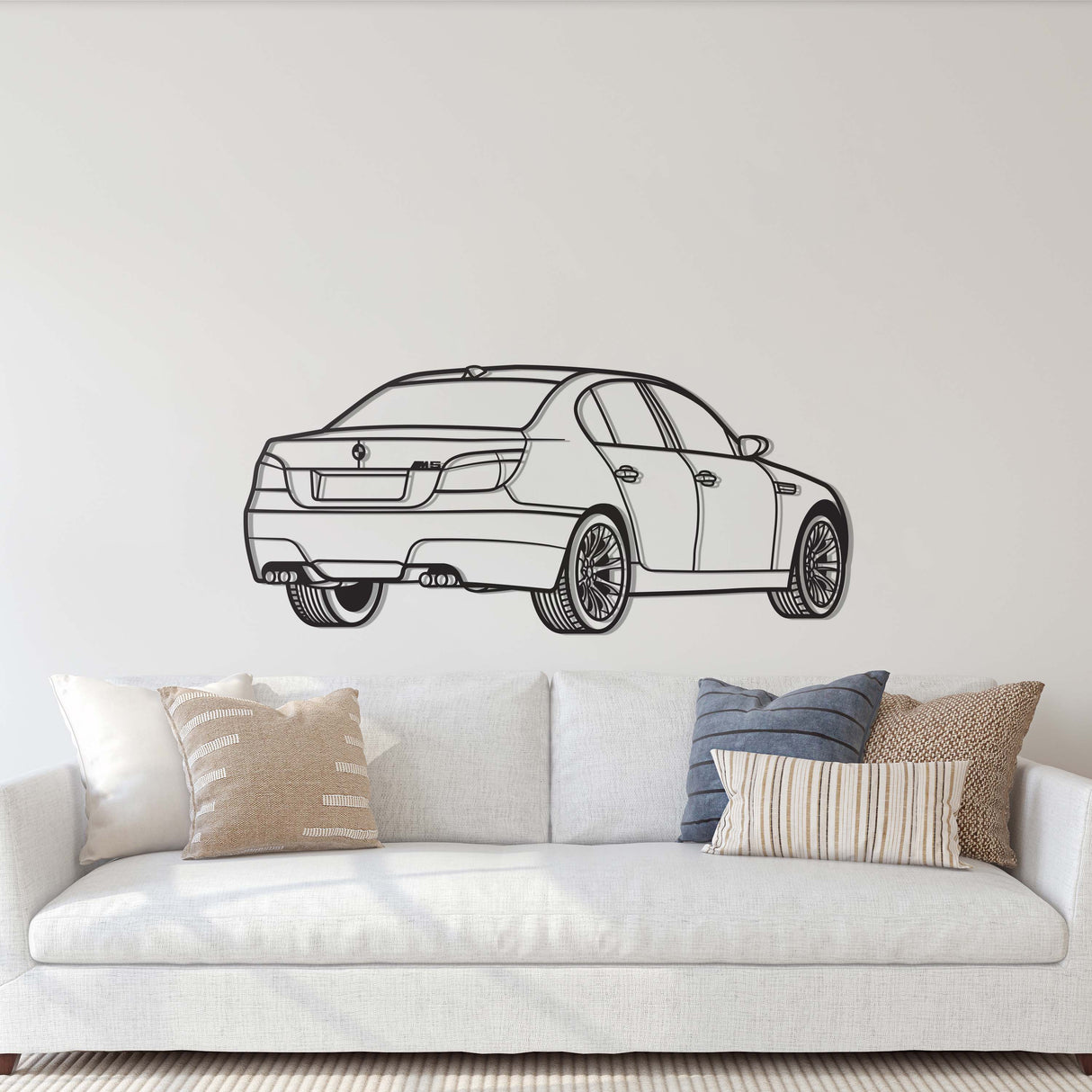 E60 Back View Perspective Metal Car Wall Art - MT1228