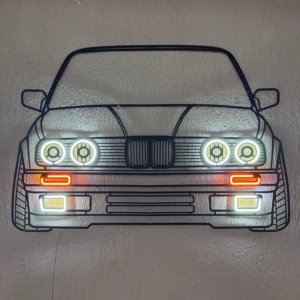 E30 Front View Metal Neon Car Wall Art - MTN0081