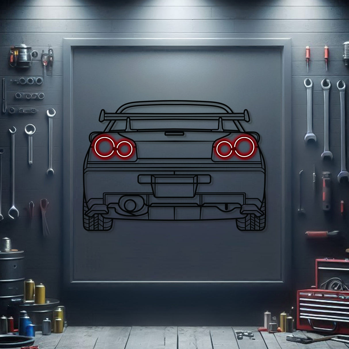 R34 Back View Metal Neon Car Wall Art - MTN0095